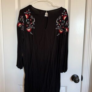 BB Dakota Black Dress with Red Floral Embroidery